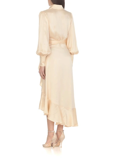 Shop Zimmermann Silk Wrap Midi Dress In Neutrals