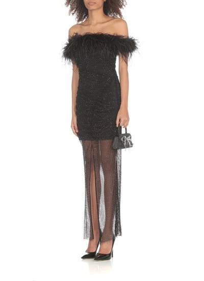 Shop Self-portrait Rhinestone Feather Midi Dress In Black