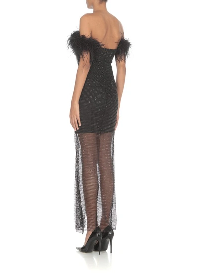 Shop Self-portrait Rhinestone Feather Midi Dress In Black