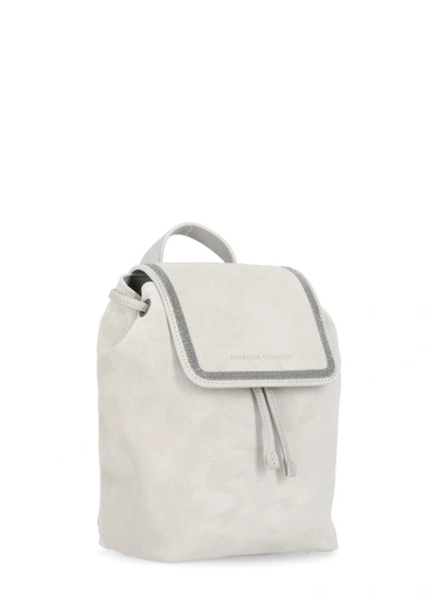 Shop Brunello Cucinelli Grey Suede Leather Backpack