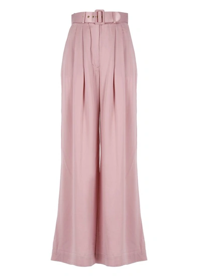 Shop Zimmermann Silk Tuck Trousers In Pink
