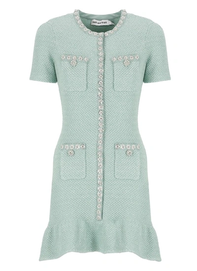 Self-portrait Embellished Sequined Knit Minidress In Green