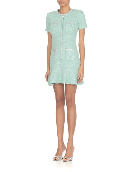Self-portrait Embellished Sequined Knit Minidress In Green