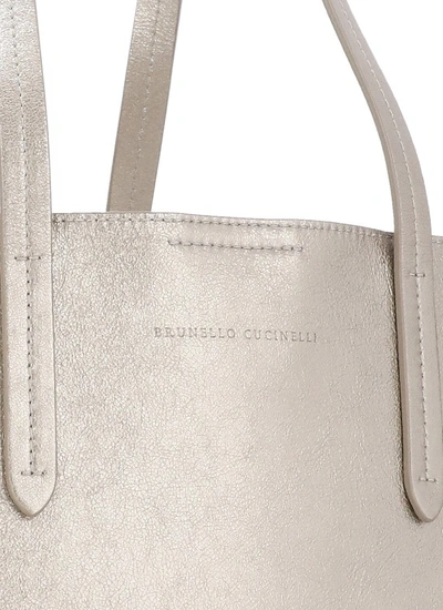 Shop Brunello Cucinelli Leather Shopping Bag In Grey