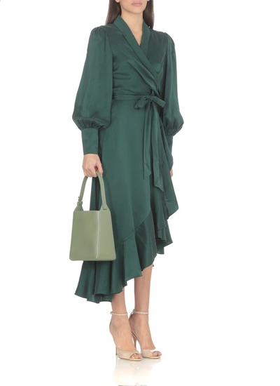 Shop Zimmermann Silk Wrap Midi Dress In Green