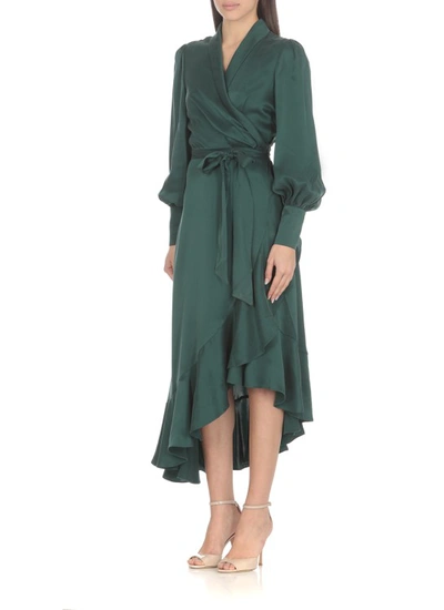 Shop Zimmermann Silk Wrap Midi Dress In Green