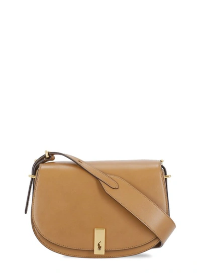 Shop Polo Ralph Lauren Brown Smooth Leather Shoulder Bag