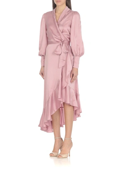 Shop Zimmermann Silk Wrap Midi Dress In Pink