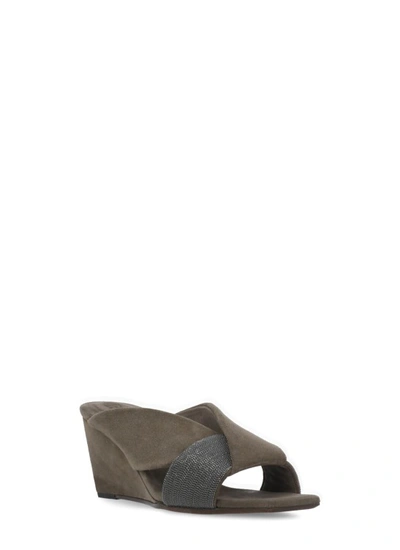 Shop Brunello Cucinelli Suede Leather Wedge Shoes In Brown