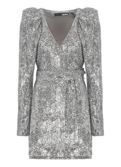 Shop Rotate Birger Christensen Wrap Mini Dress With Paillettes In Grey