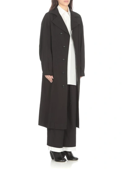 Shop Yohji Yamamoto Black Cotton Coat