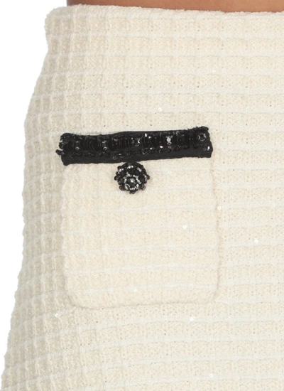 Shop Self-portrait Textured Knit Mini Skirt In Neutrals