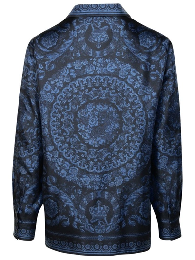 Shop Versace Barocco Blue Silk Shirt