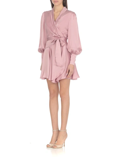 Shop Zimmermann Silk Wrap Mini Dress In Pink