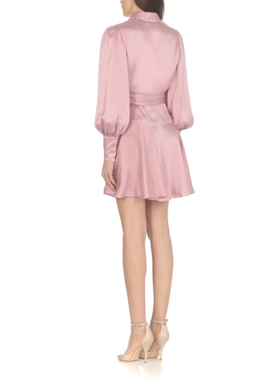 Shop Zimmermann Silk Wrap Mini Dress In Pink