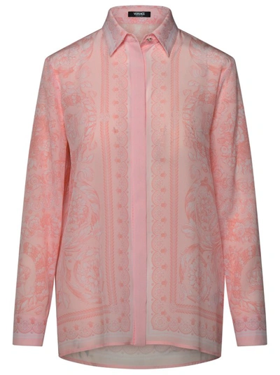 Shop Versace Barocco Pink Silk Shirt