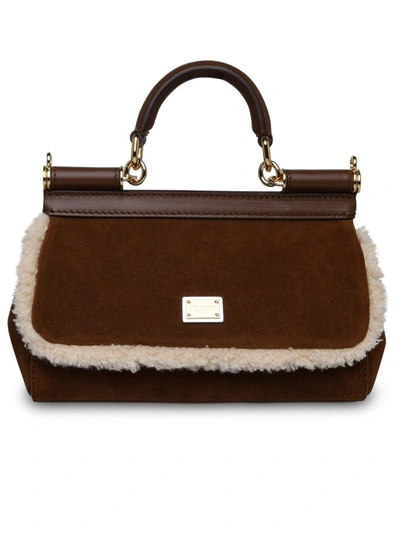 Shop Dolce & Gabbana Sicily Small Handbag In Brown Calf Leather Blend
