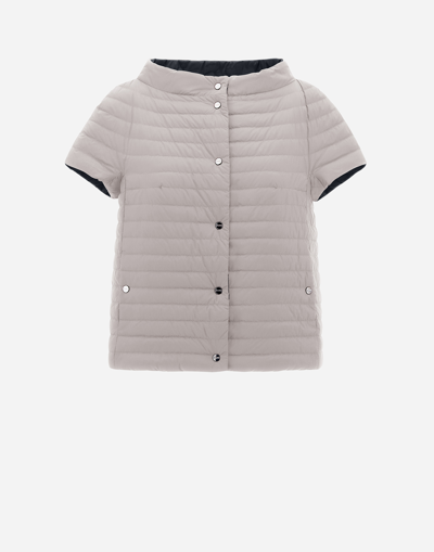 Herno Reversible Ecoage And Nylon Ultralight Cape In Black/grey