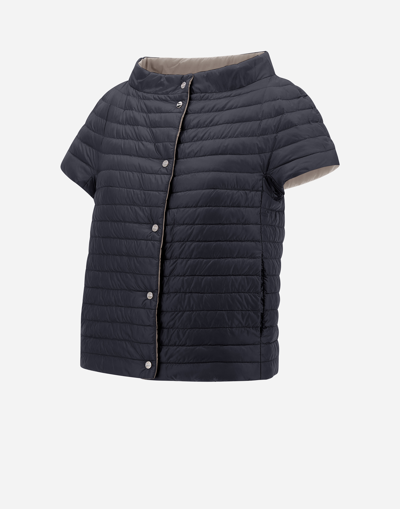 Herno Reversible Ecoage And Nylon Ultralight Cape In Black/grey