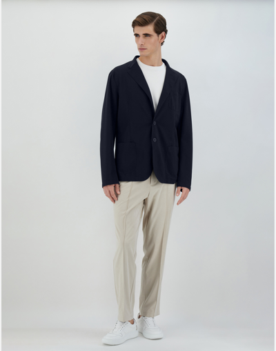 Herno Single-breasted Stretch Blazer In Navy Blue
