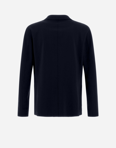 Herno Single-breasted Stretch Blazer In Navy Blue