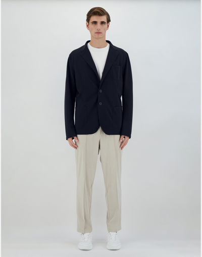 Herno Single-breasted Stretch Blazer In Navy Blue