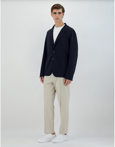 Herno Single-breasted Stretch Blazer In Navy Blue