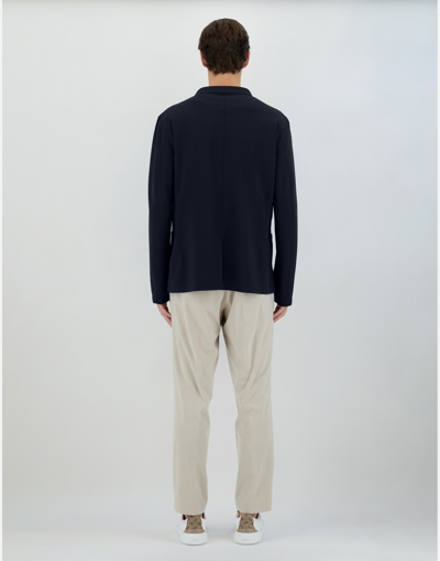 Herno Single-breasted Stretch Blazer In Navy Blue