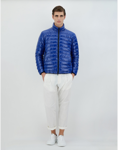 Shop Herno Bomber Jacket In Gloss In Cornflower Blue