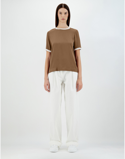 Herno Casual Satin T-shirt In Sand