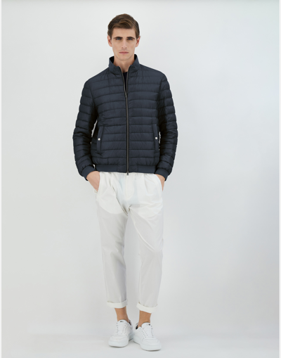 Herno Nylon Ultralight And Knit Bomber Jacket In Navy Blue