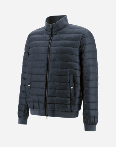 Herno Nylon Ultralight And Knit Bomber Jacket In Navy Blue
