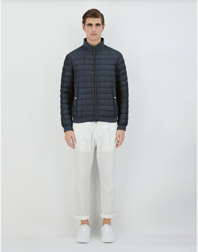 Herno Nylon Ultralight And Knit Bomber Jacket In Navy Blue