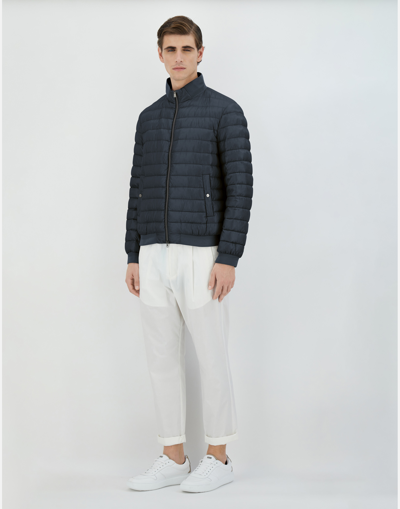 Herno Nylon Ultralight And Knit Bomber Jacket In Navy Blue