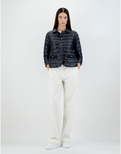 Herno Blue Down Jacket With Collar And Branded Buttons In Polyamide Woman In Navy Blue