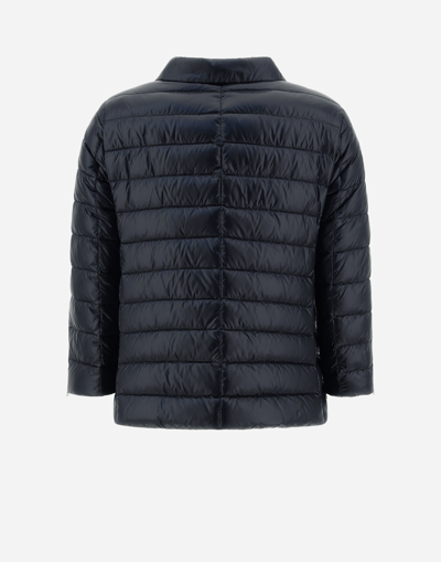 Herno Blue Down Jacket With Collar And Branded Buttons In Polyamide Woman In Navy Blue
