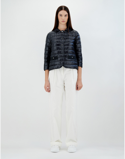Herno Blue Down Jacket With Collar And Branded Buttons In Polyamide Woman In Navy Blue