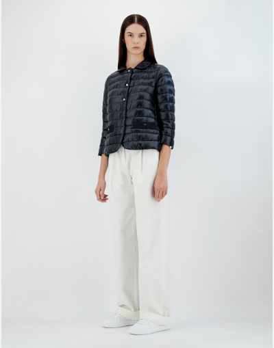 Herno Blue Down Jacket With Collar And Branded Buttons In Polyamide Woman In Navy Blue