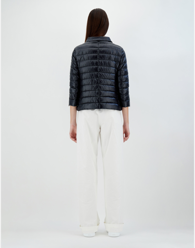 Herno Blue Down Jacket With Collar And Branded Buttons In Polyamide Woman In Navy Blue