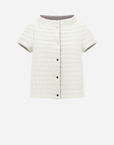 Herno Reversible Ecoage And Nylon Ultralight Cape In White/grey