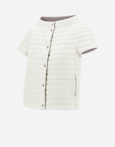 Herno Reversible Ecoage And Nylon Ultralight Cape In White/grey