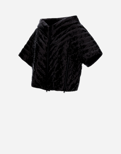 Herno Micro Sequin A-line Jacket In Black