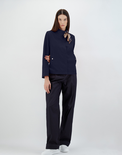 Herno Light Cotton Canvas Jacket With Scarf In Navy Blue
