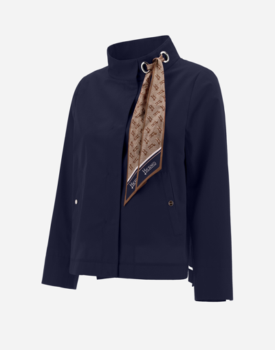 Herno Light Cotton Canvas Jacket With Scarf In Navy Blue