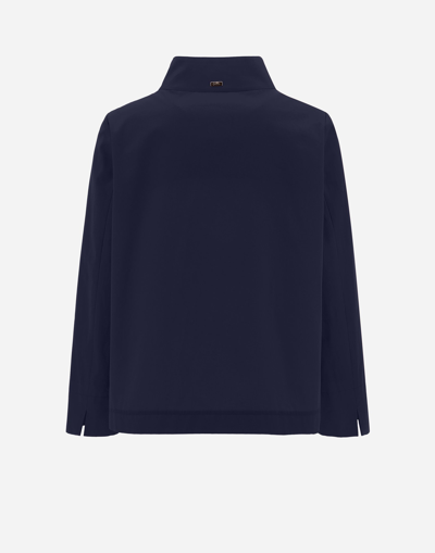 Herno Light Cotton Canvas Jacket With Scarf In Navy Blue