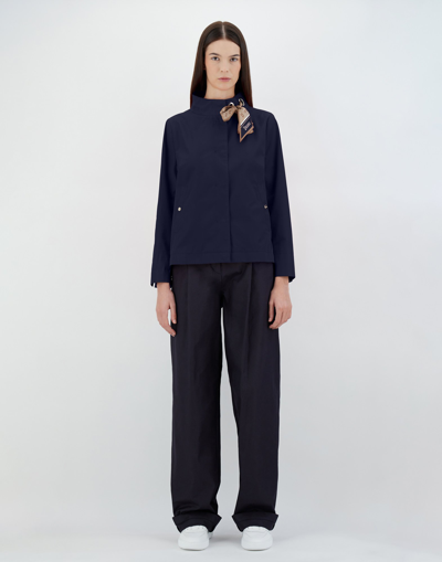 Herno Light Cotton Canvas Jacket With Scarf In Navy Blue