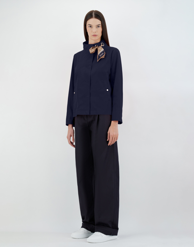 Herno Light Cotton Canvas Jacket With Scarf In Navy Blue