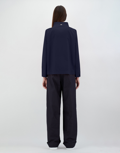 Herno Light Cotton Canvas Jacket With Scarf In Navy Blue