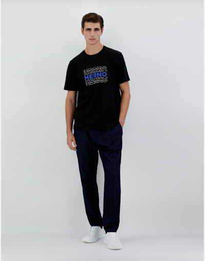 Herno T-shirt In Compact Jersey In Black