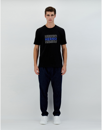 Herno T-shirt In Compact Jersey In Black